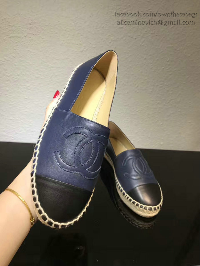 Chanel CC Lambskin Espadrille Flat Blue CH0731