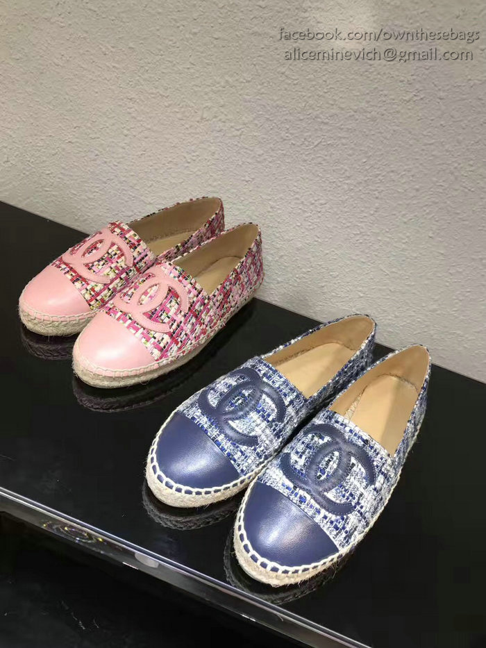 Chanel Tweed Espadrille Flat Blue CH073004