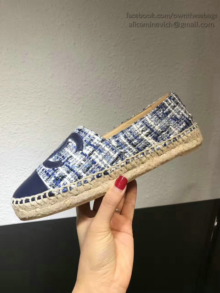 Chanel Tweed Espadrille Flat Blue CH073004