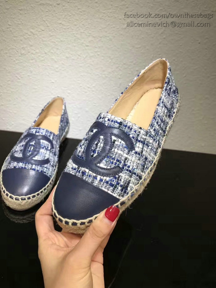 Chanel Tweed Espadrille Flat Blue CH073004