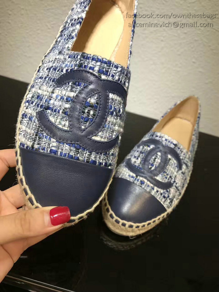 Chanel Tweed Espadrille Flat Blue CH073004