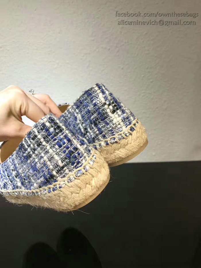 Chanel Tweed Espadrille Flat Blue CH073004