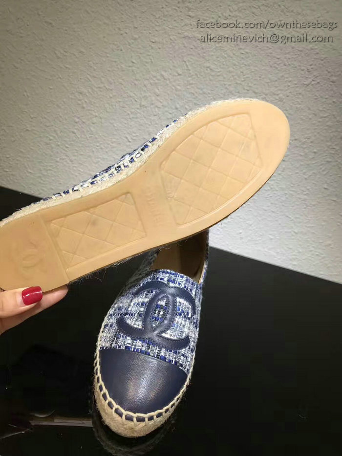 Chanel Tweed Espadrille Flat Blue CH073004