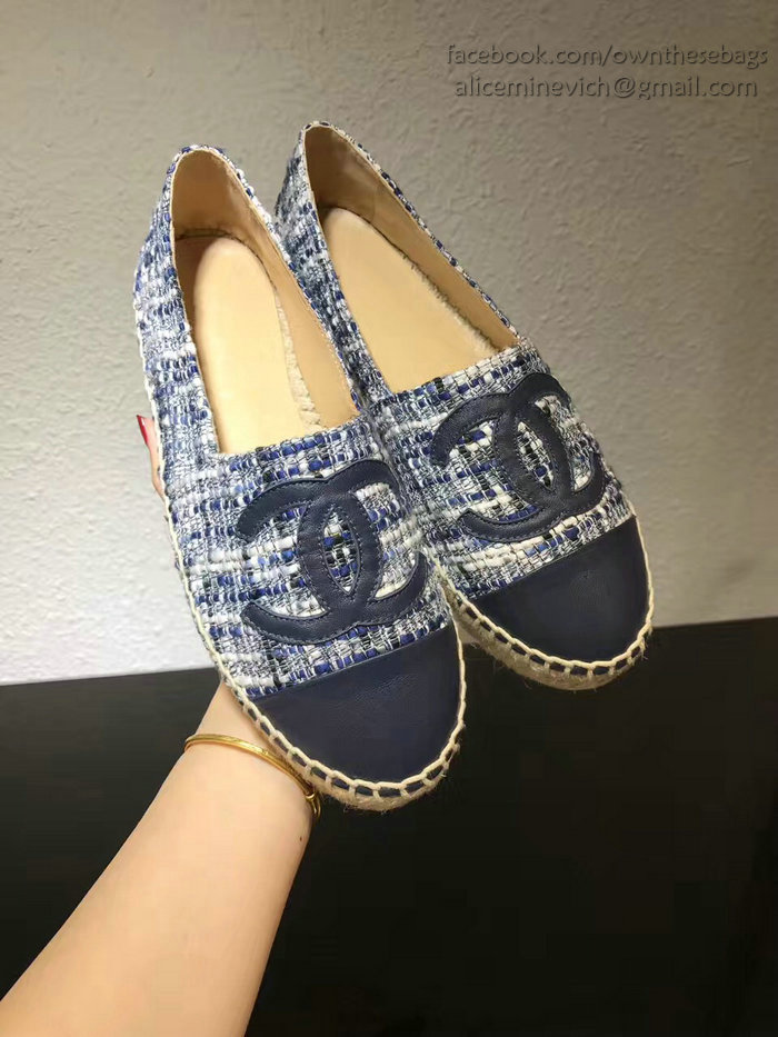 Chanel Tweed Espadrille Flat Blue CH073004