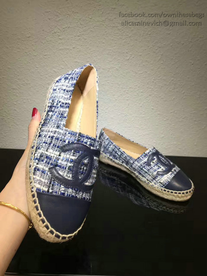 Chanel Tweed Espadrille Flat Blue CH073004