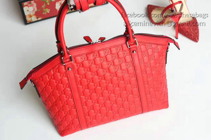 Gucci Signature Leather Top Handle Bag Red 341503