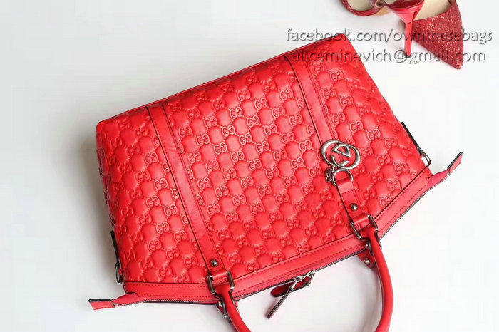 Gucci Signature Leather Top Handle Bag Red 341503