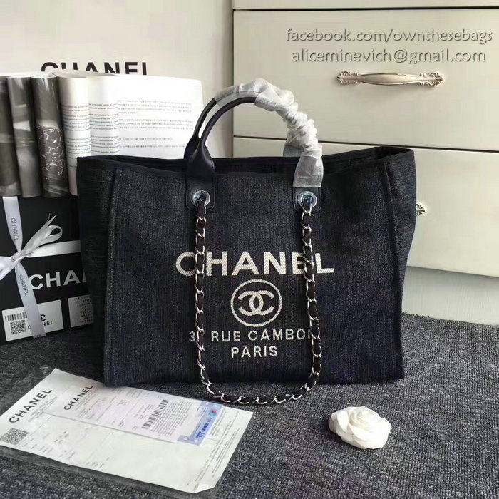 Chanel Black Canvas Large Deauville Shopping Bag A68046