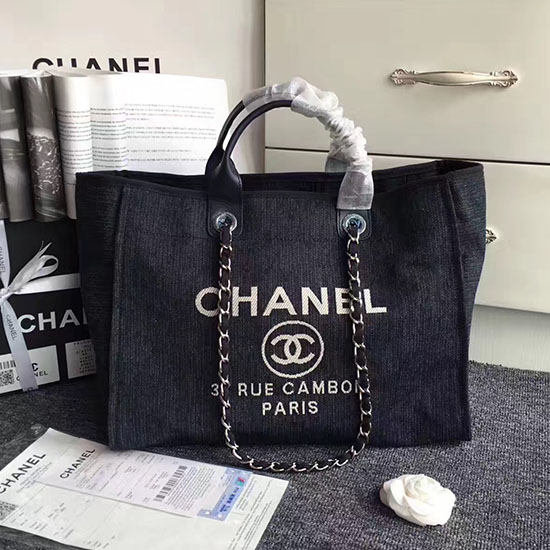 Chanel Black Canvas Large Deauville Shopping Bag A68046