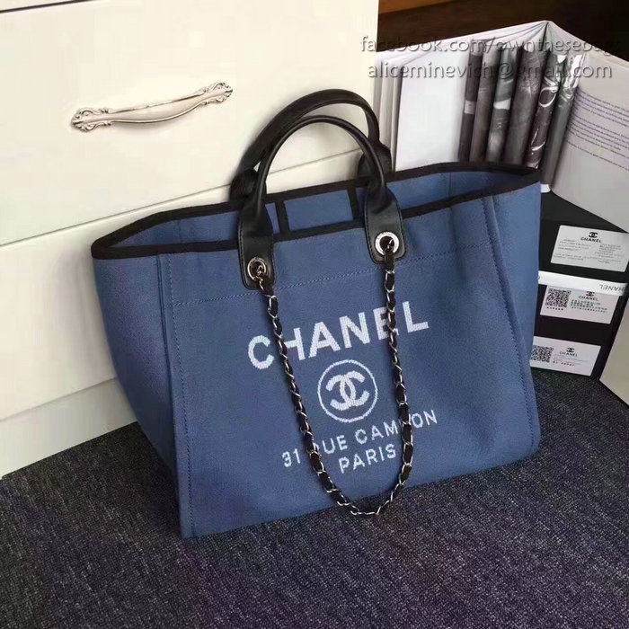 Chanel Blue Canvas Large Deauville Shopping Bag A68046