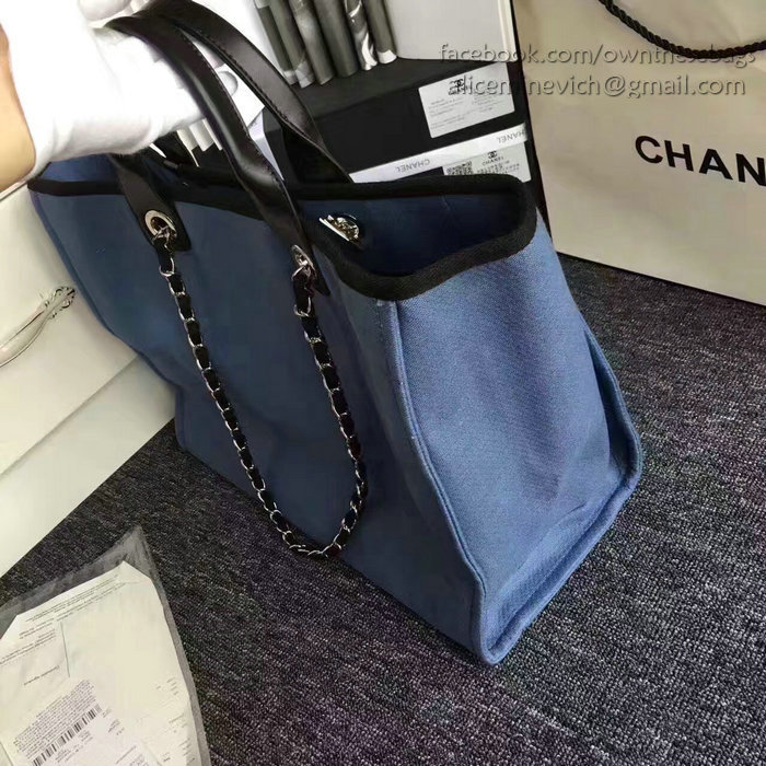 Chanel Blue Canvas Large Deauville Shopping Bag A68046