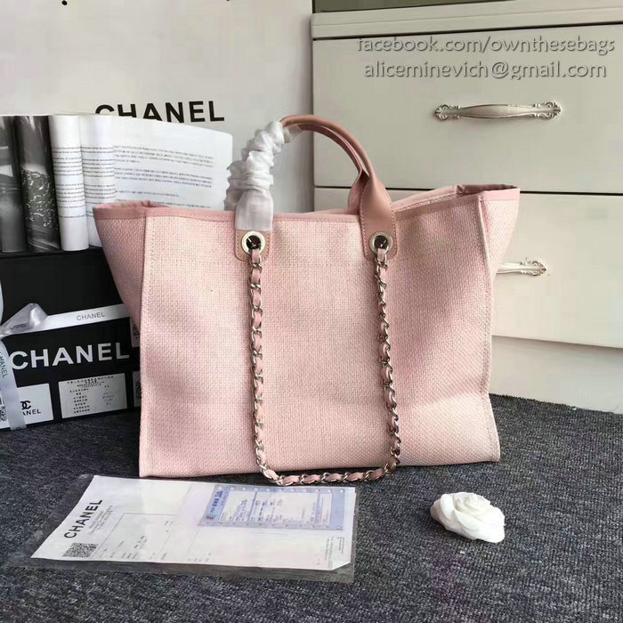 Chanel Pink Canvas Large Deauville Shopping Bag A68046