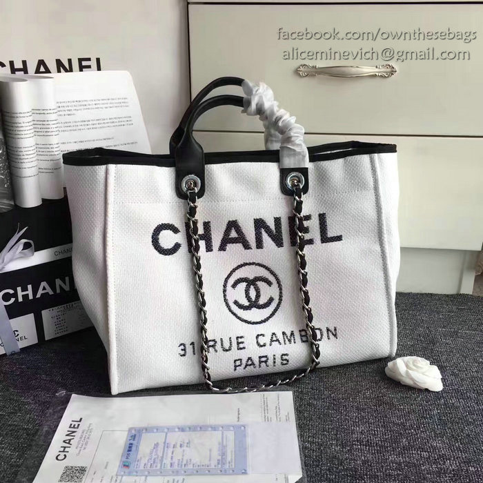 Chanel White Canvas Large Deauville Shopping Bag A68046