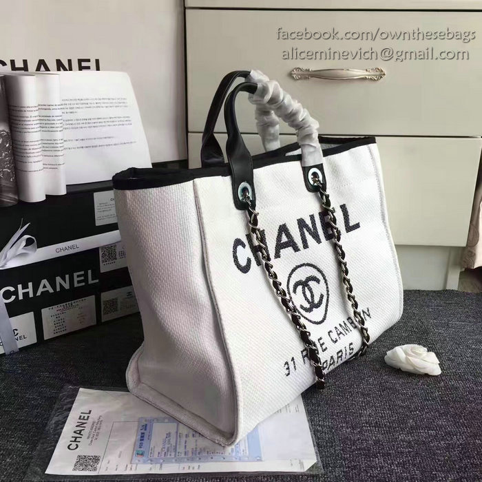 Chanel White Canvas Large Deauville Shopping Bag A68046