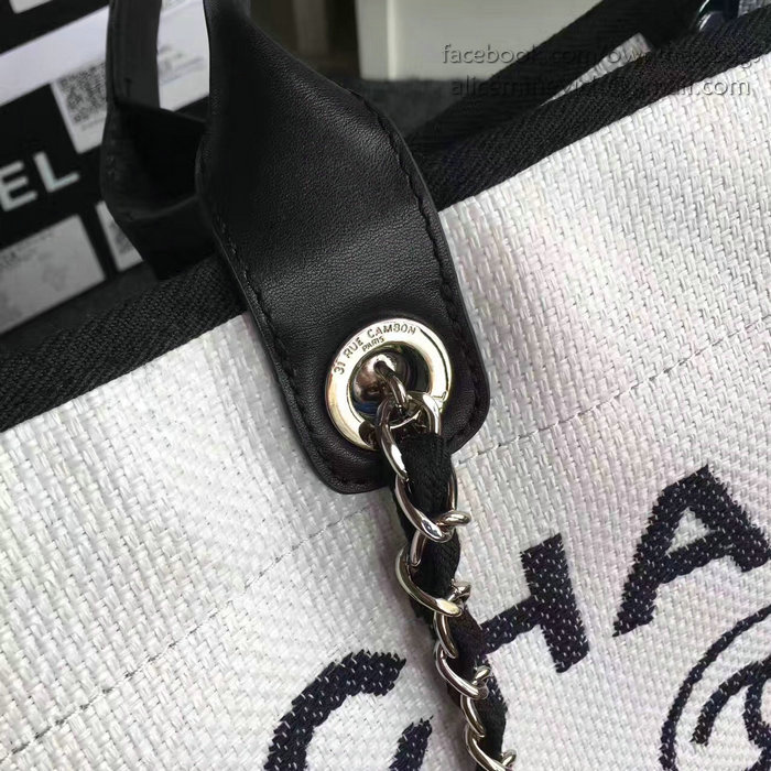 Chanel White Canvas Large Deauville Shopping Bag A68046