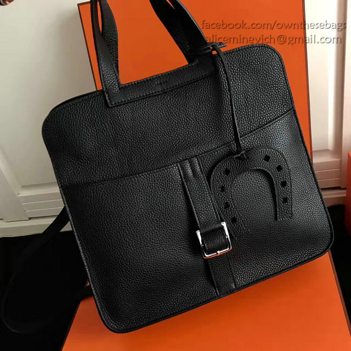 Hermes Halzan 31 Bag in Black Taurillon Clemence Leather H070428