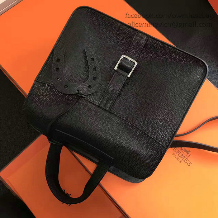 Hermes Halzan 31 Bag in Black Taurillon Clemence Leather H070428