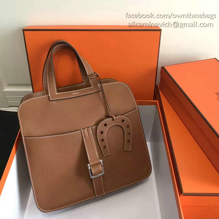 Hermes Halzan 31 Bag in Brown Taurillon Clemence Leather H070428