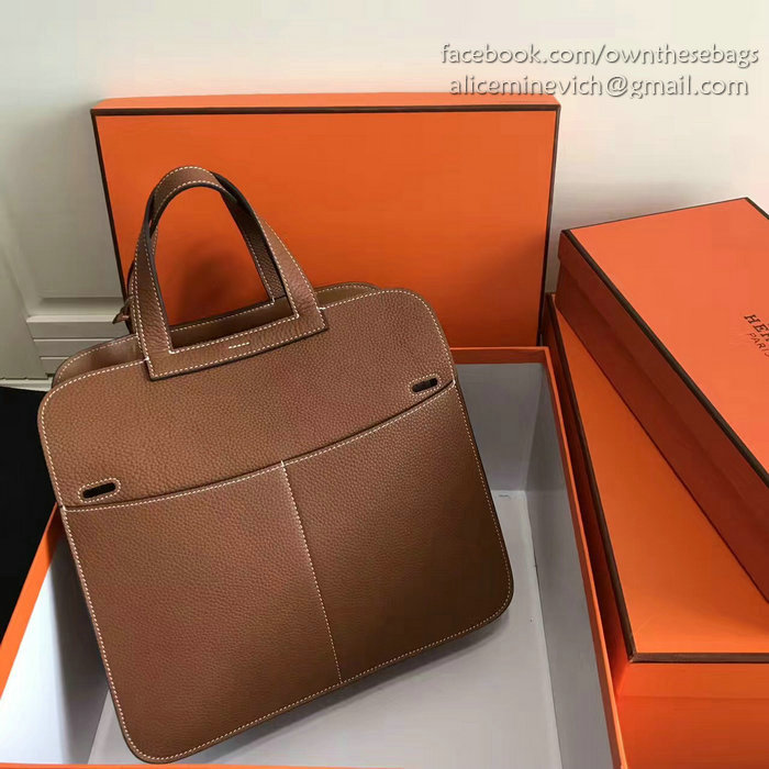 Hermes Halzan 31 Bag in Brown Taurillon Clemence Leather H070428