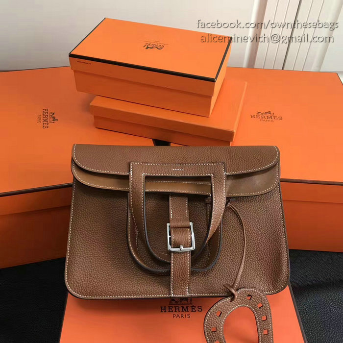 Hermes Halzan 31 Bag in Brown Taurillon Clemence Leather H070428