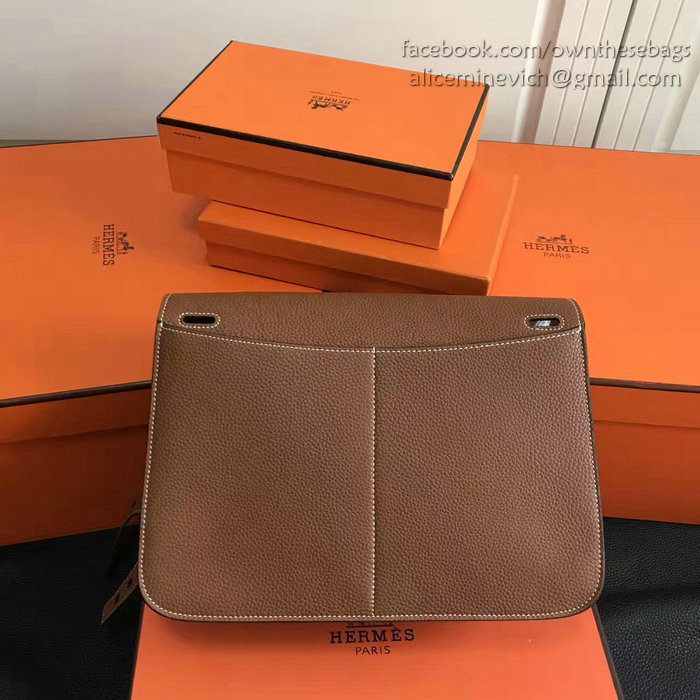 Hermes Halzan 31 Bag in Brown Taurillon Clemence Leather H070428