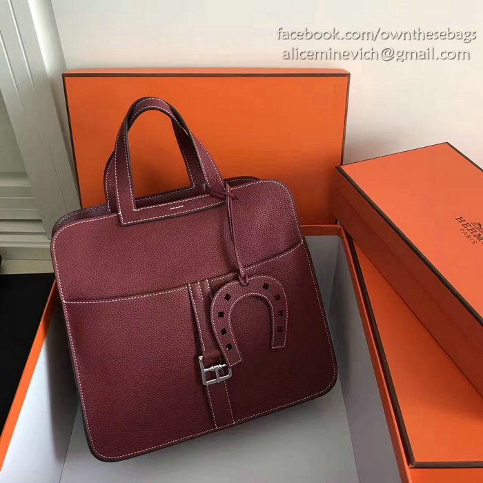 Hermes Halzan 31 Bag in Burgundy Taurillon Clemence Leather H070428