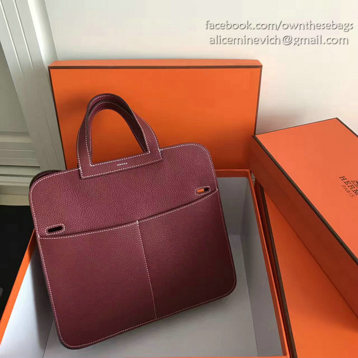 Hermes Halzan 31 Bag in Burgundy Taurillon Clemence Leather H070428