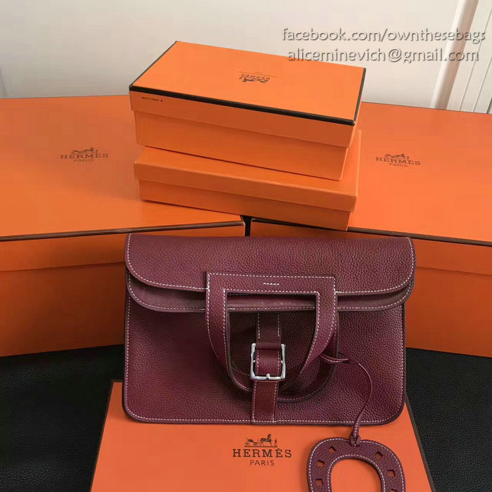 Hermes Halzan 31 Bag in Burgundy Taurillon Clemence Leather H070428