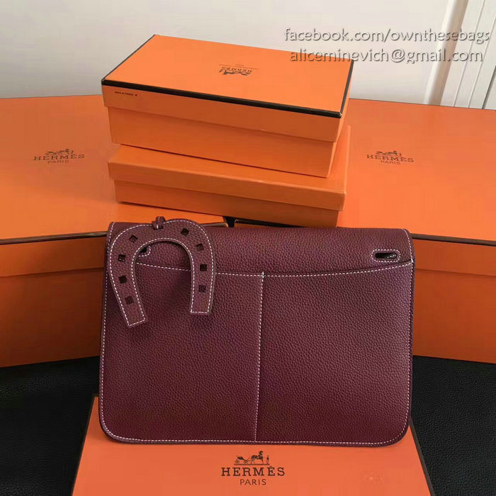 Hermes Halzan 31 Bag in Burgundy Taurillon Clemence Leather H070428