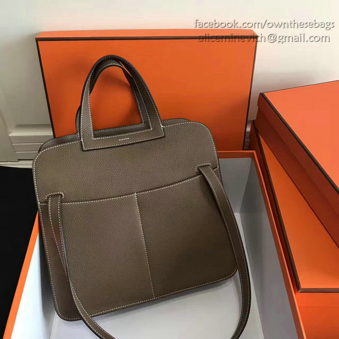 Hermes Halzan 31 Bag in Chocolate Taurillon Clemence Leather H070428