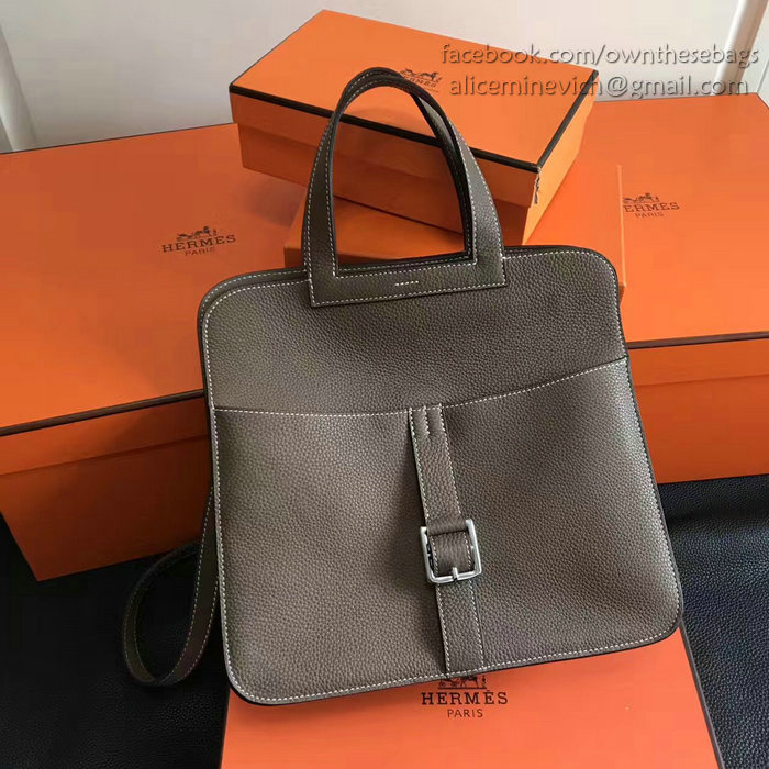 Hermes Halzan 31 Bag in Chocolate Taurillon Clemence Leather H070428