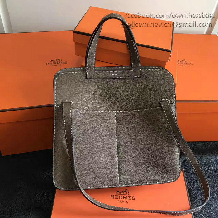 Hermes Halzan 31 Bag in Chocolate Taurillon Clemence Leather H070428