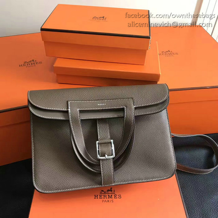 Hermes Halzan 31 Bag in Chocolate Taurillon Clemence Leather H070428