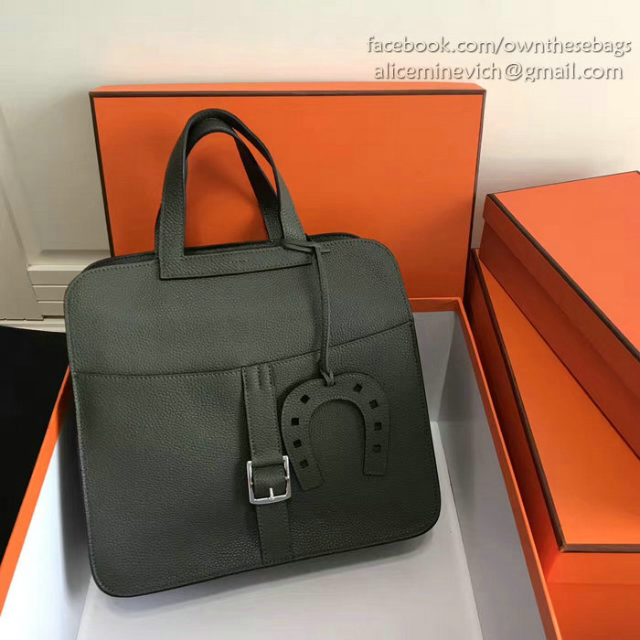 Hermes Halzan 31 Bag in Dark Green Taurillon Clemence Leather H070428