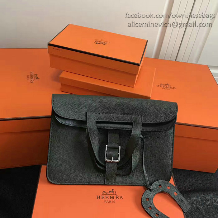 Hermes Halzan 31 Bag in Dark Green Taurillon Clemence Leather H070428