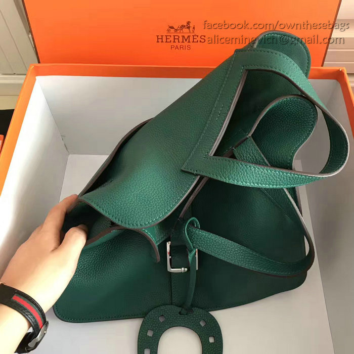 Hermes Halzan 31 Bag in Green Taurillon Clemence Leather H070428