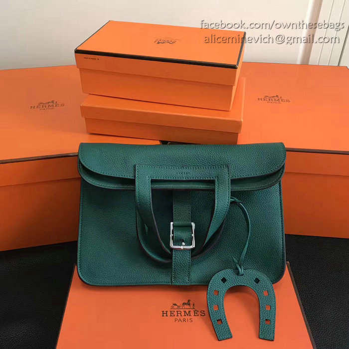 Hermes Halzan 31 Bag in Green Taurillon Clemence Leather H070428