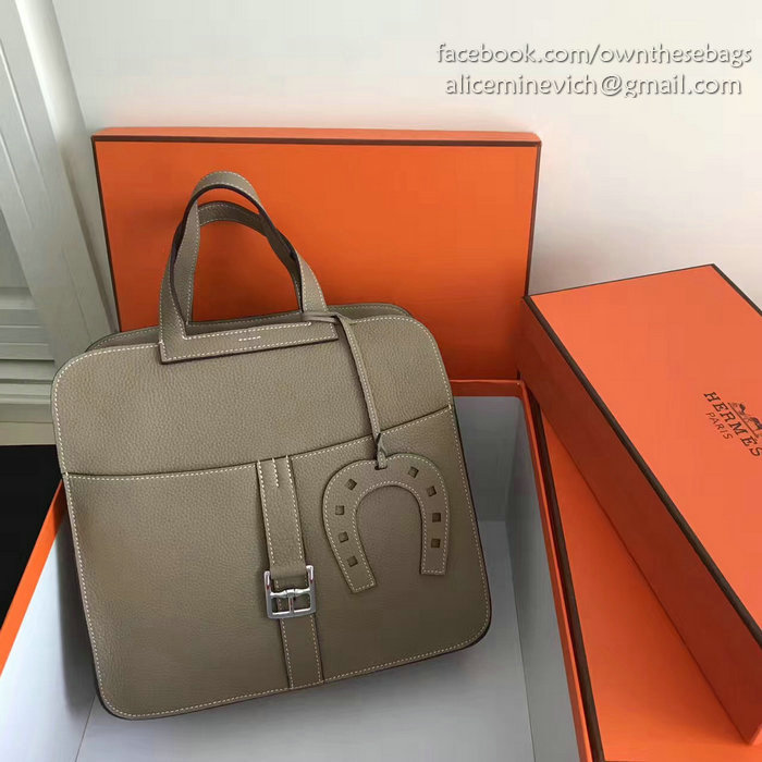 Hermes Halzan 31 Bag in Grey Taurillon Clemence Leather H070428