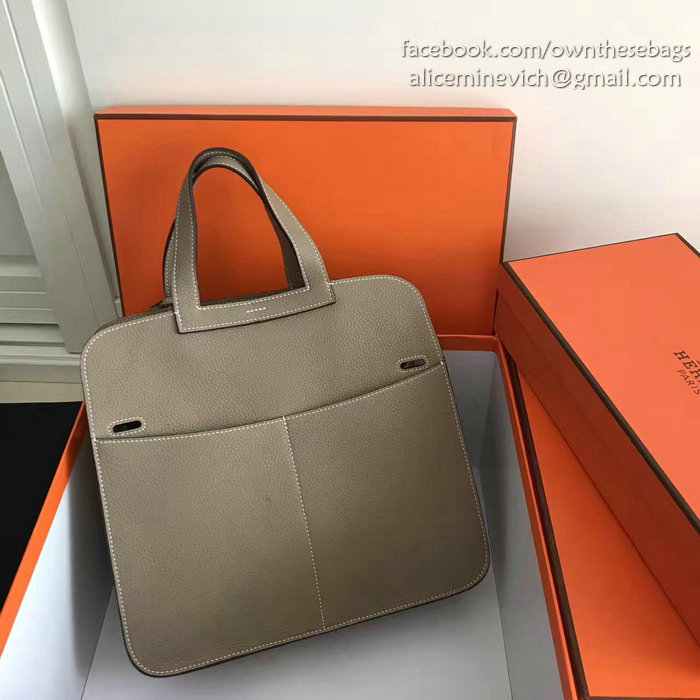 Hermes Halzan 31 Bag in Grey Taurillon Clemence Leather H070428