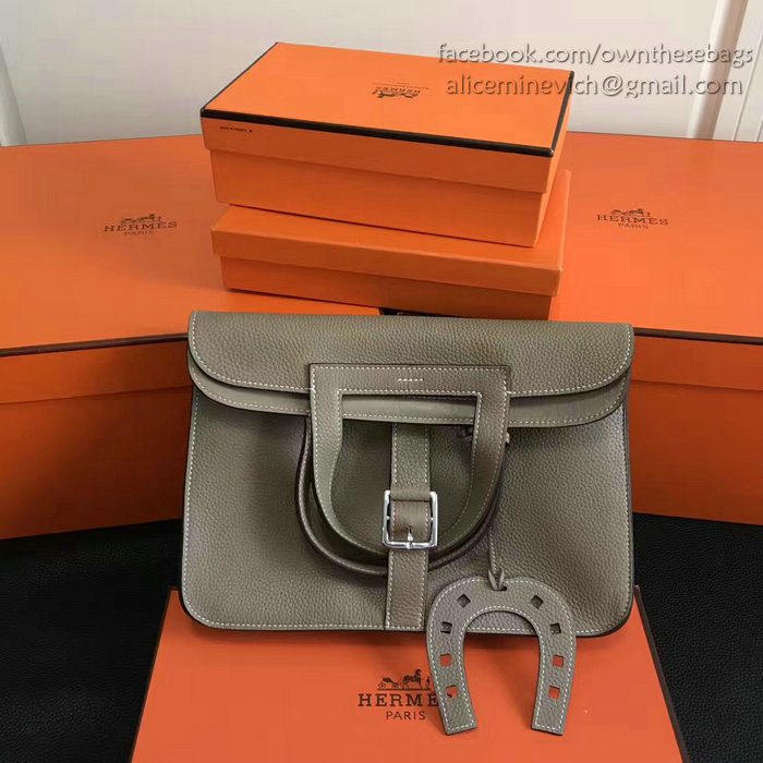 Hermes Halzan 31 Bag in Grey Taurillon Clemence Leather H070428