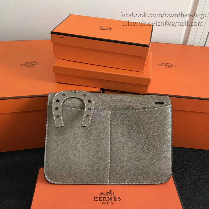 Hermes Halzan 31 Bag in Grey Taurillon Clemence Leather H070428