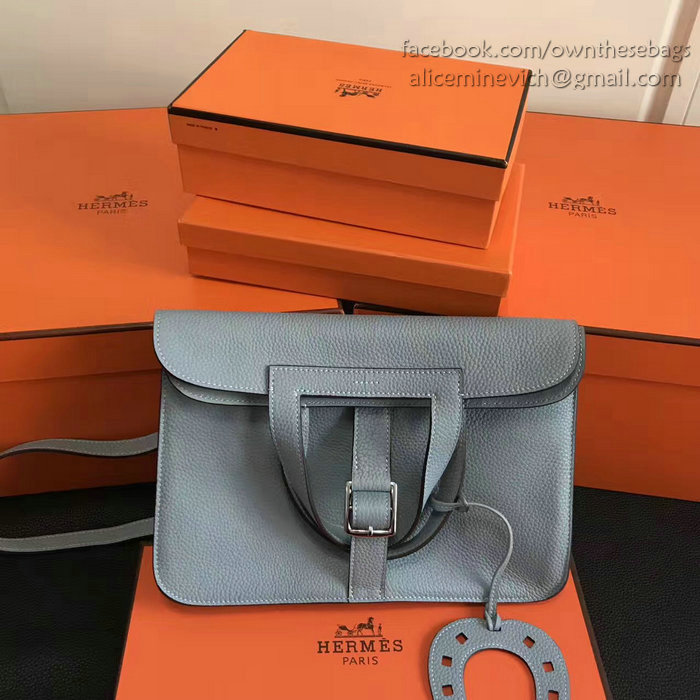 Hermes Halzan 31 Bag in Light Blue Taurillon Clemence Leather H070428