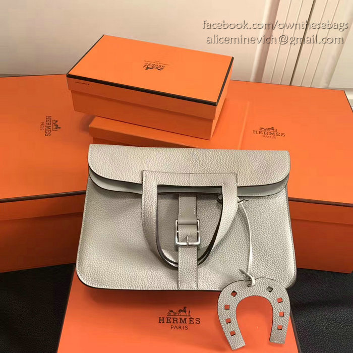 Hermes Halzan 31 Bag in Light Grey Taurillon Clemence Leather H070428