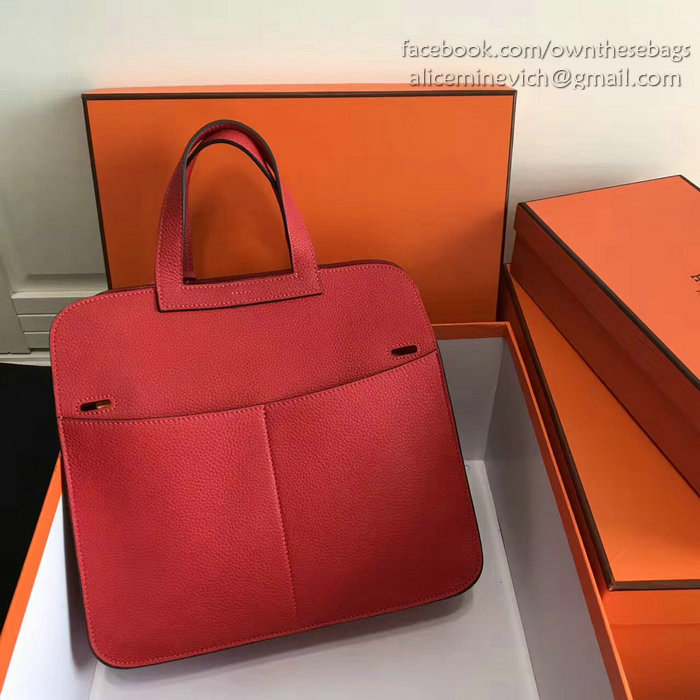 Hermes Halzan 31 Bag in Red Taurillon Clemence Leather H070428