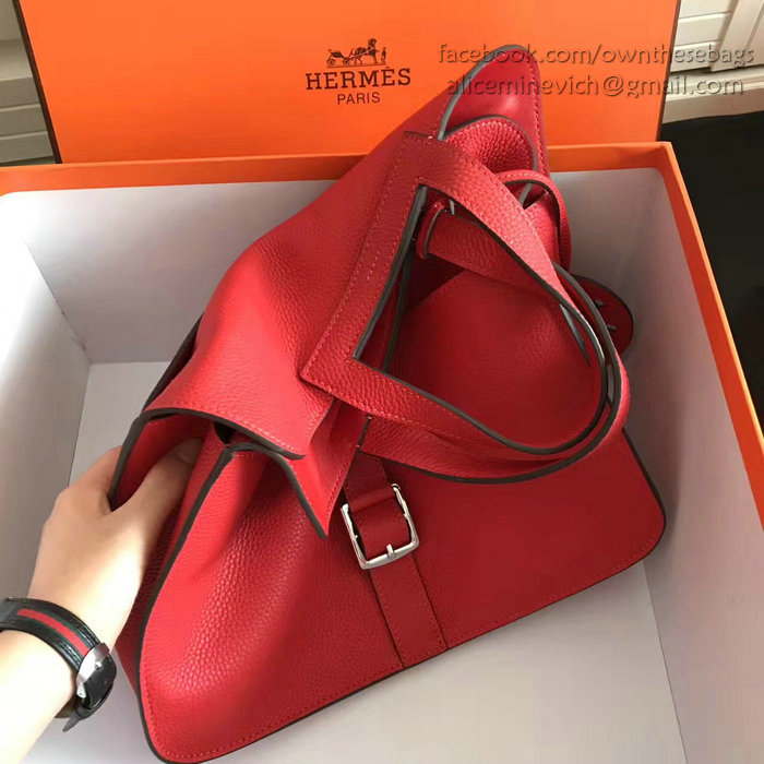 Hermes Halzan 31 Bag in Red Taurillon Clemence Leather H070428