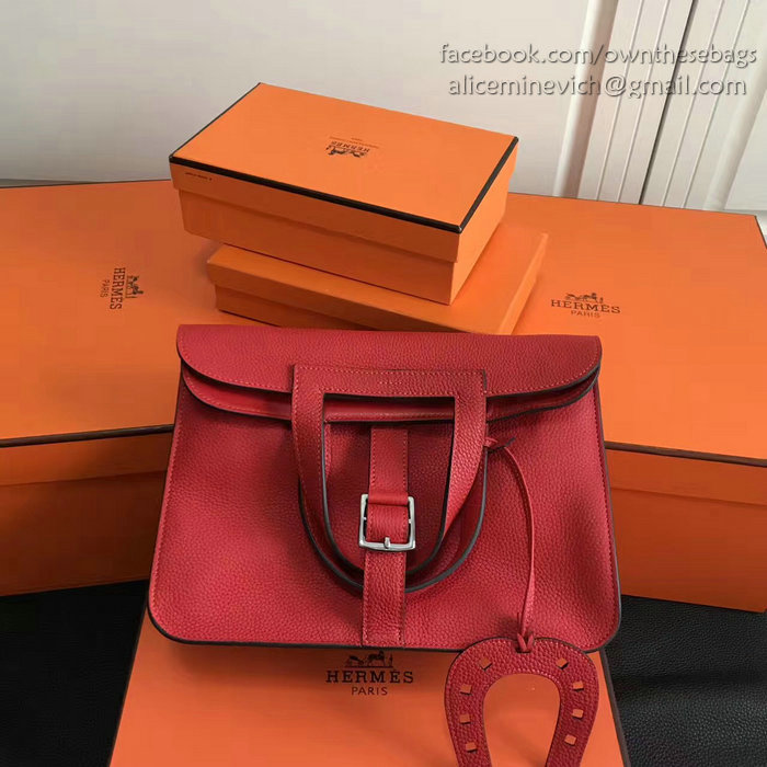 Hermes Halzan 31 Bag in Red Taurillon Clemence Leather H070428