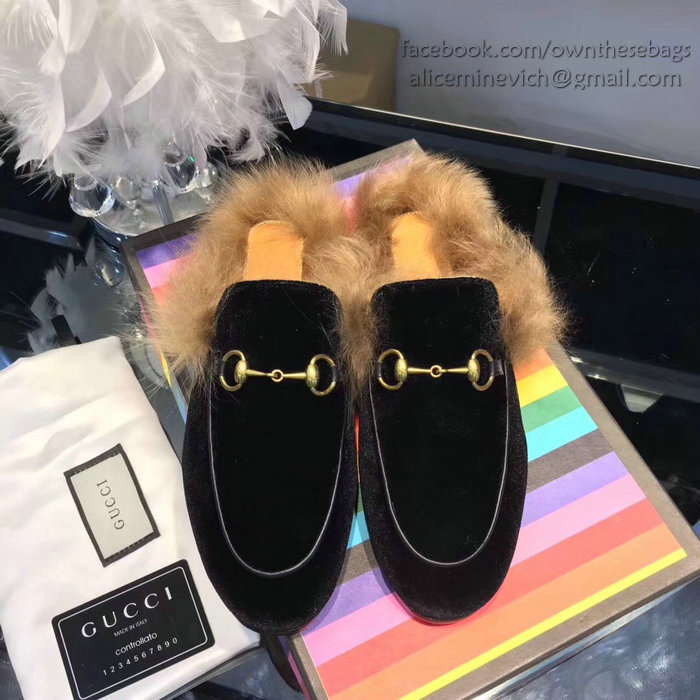 Gucci Princetown Velvet Slipper Black 428619