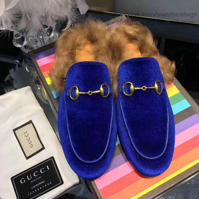 Gucci Princetown Velvet Slipper Blue 428619