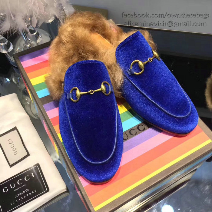 Gucci Princetown Velvet Slipper Blue 428619