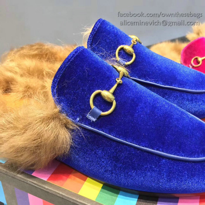 Gucci Princetown Velvet Slipper Blue 428619